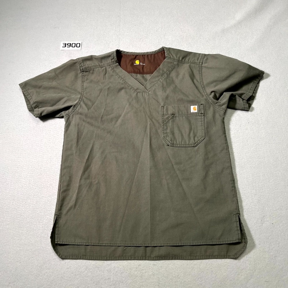Carhartt Liberty Scrub Top Mens Small Olive V Neck Ripstop‎ Medical High Low Hem